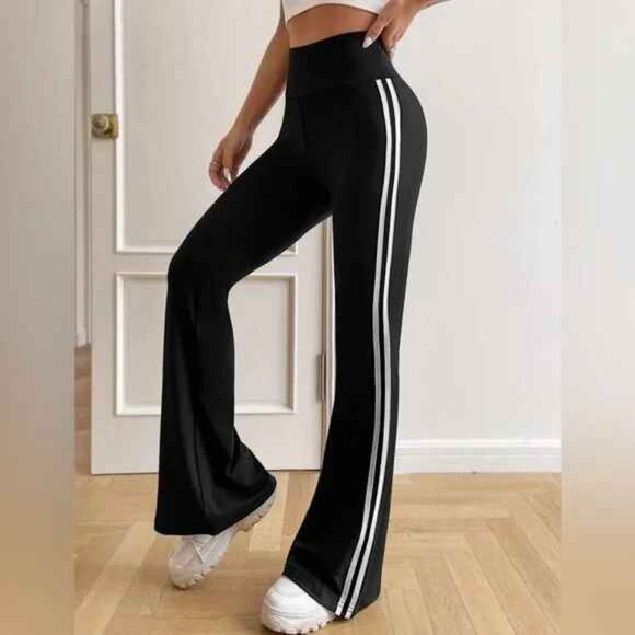 Black & White Striped Tape Side Flare Pant Legging Mult. Sizes New - Picture 5 of 5